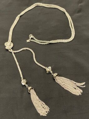Sterling Silver “Nordstrom” Long Pendant Necklace w/silver tassels 23”long